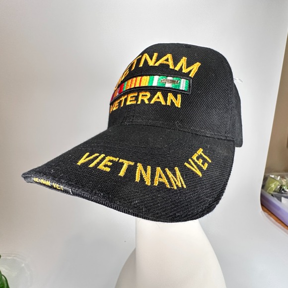 Vietnam Veteran Black Cap Hat Ribbons Metal 1960- Emblem Embroidered NEW w/ Tag - Picture 2 of 14